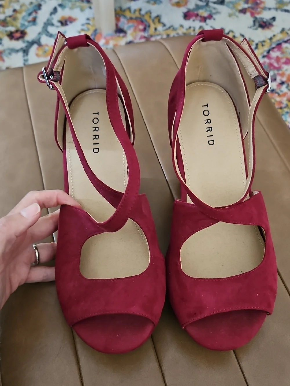 Torrid Burgundy Suede Wedge Sandals Size 9WW - Picture 2 of 9